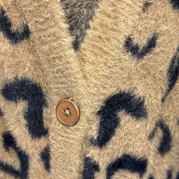 Anthropologie Cloth & Stone Women L Cardigan Sweater Brown Black Fuzzy Cheetah - Picture 6 of 13